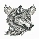 Growling Wolf And Mountains tattoo design idea
