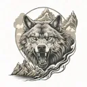 Growling Wolf And Mountains tattoo design idea