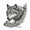 Growling Wolf And Mountains tattoo design idea
