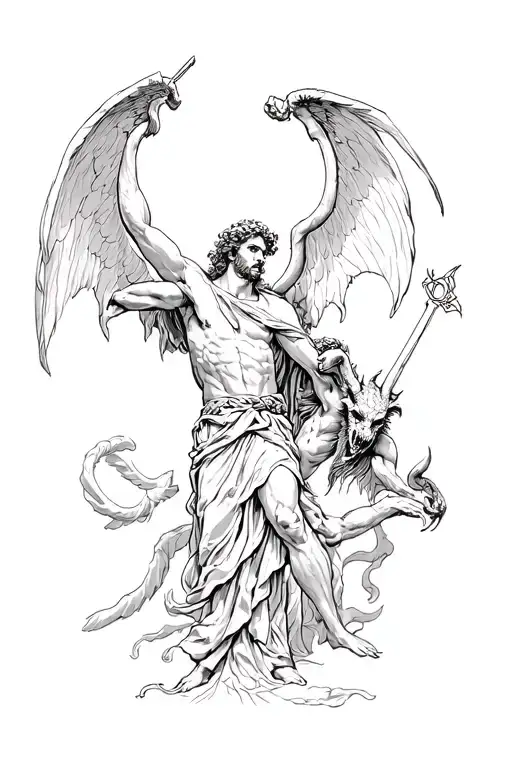 Roman st michael fighting satan tattoo design idea