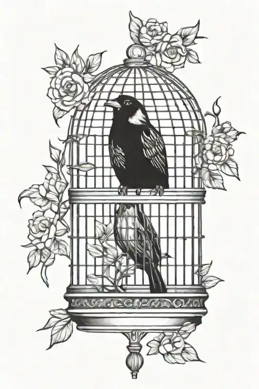 vintage bird cage made tattoo design idea