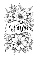 "Wayne " flower intertwined tattoo design idea