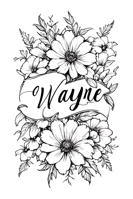 "Wayne " flower intertwined tattoo design idea