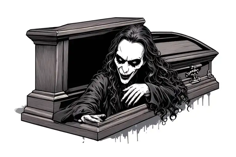 vampire in casket tattoo design idea