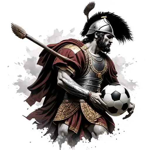 Roman soldier with a soccer ball tattoo design idea