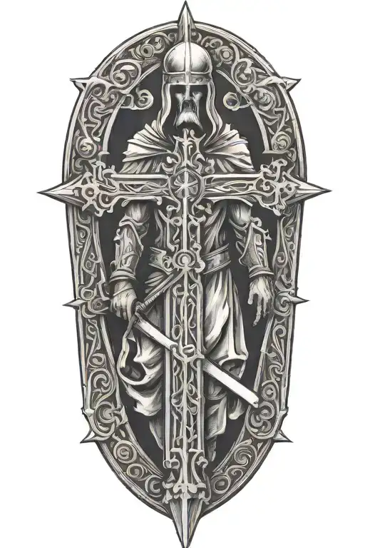 crusader man holding cross tattoo design idea
