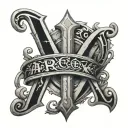 Medieval Font letters XCIX with designs symbolizing the Arcane tattoo design idea