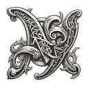 Medieval Font letters XCIX with designs symbolizing the Arcane tattoo design idea