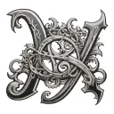 Medieval Font letters XCIX with designs symbolizing the Arcane tattoo design idea