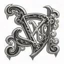 Medieval Font letters XCIX with designs symbolizing the Arcane tattoo design idea
