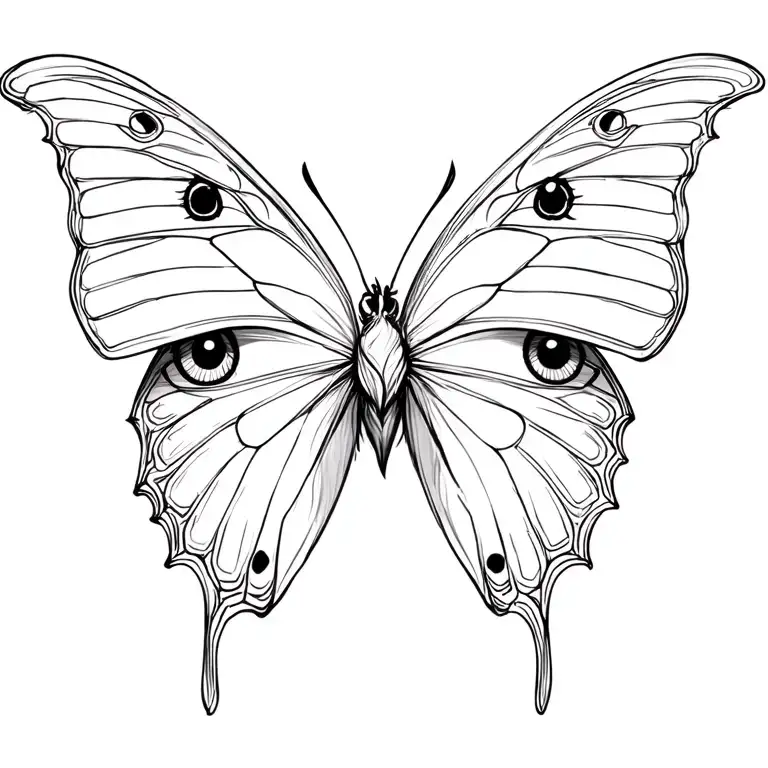 Create a design of a butterfly with owl eyes on one of the wings tattoo design idea