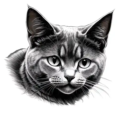 a Russian blue cat that's gone to heaven gates without stripy fur tattoo design idea