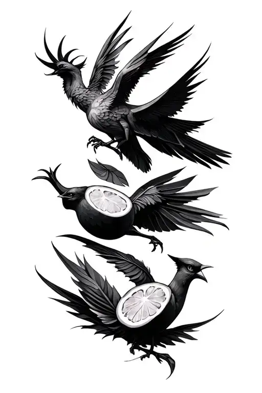 Geometric minimalist design of the op-op devil fruit, the human-human devil fruit, and the bird-bird fruit model phoenix tattoo design idea