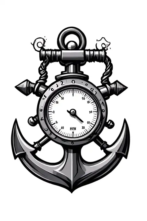 nautical hand tattoo with pressure gauge, and anchor tattoo design idea