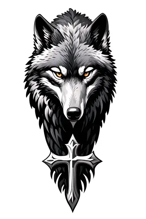 wolf, Cross, eagle, tattoo design idea
