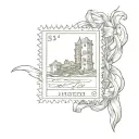 frayed postage stamp tattoo design idea