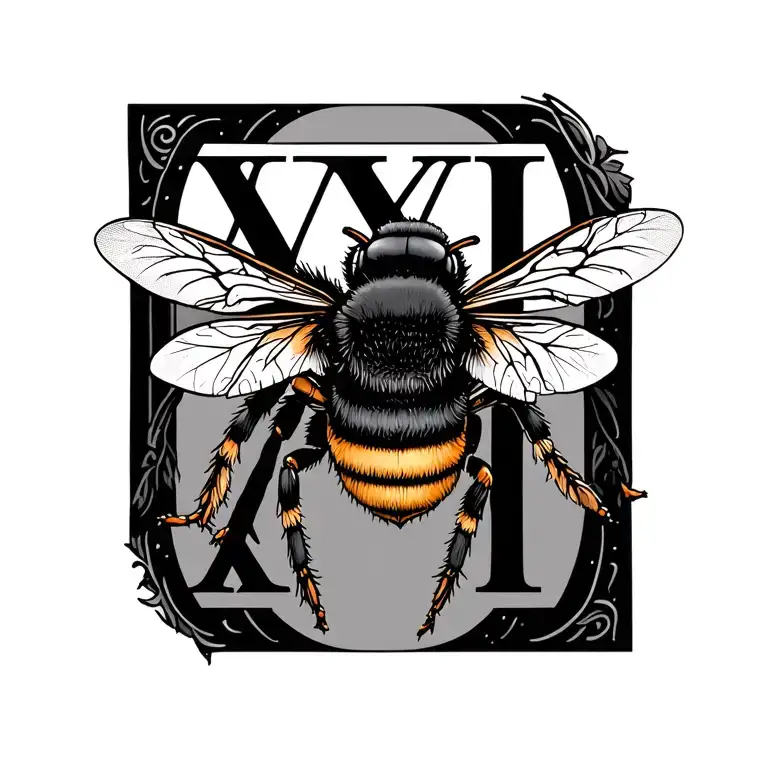 bumble bee and roman numeral IX tattoo design idea