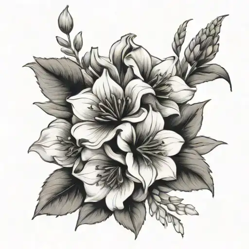 January birth flower two June birth flower may birthflower bouquet with stems tied with a bow tattoo design idea