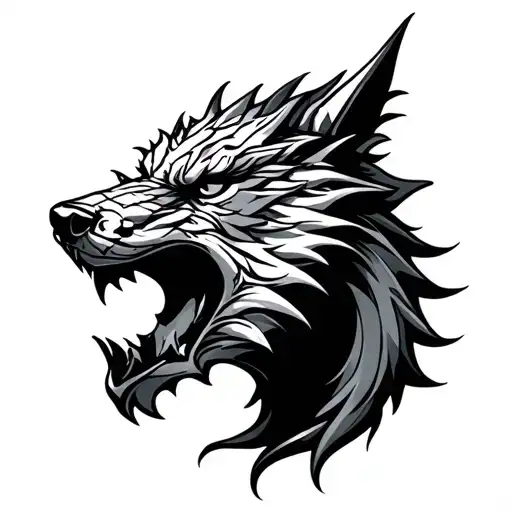 Norse Wolfhead merged with medieval Dragonhead tattoo design idea