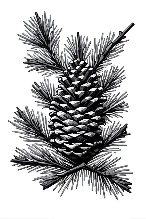 pine branch and cone geometric tattoo with emphasis on negative space tattoo design idea