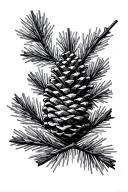 pine branch and cone geometric tattoo with emphasis on negative space tattoo design idea