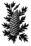 pine branch and cone geometric tattoo with emphasis on negative space tattoo design idea