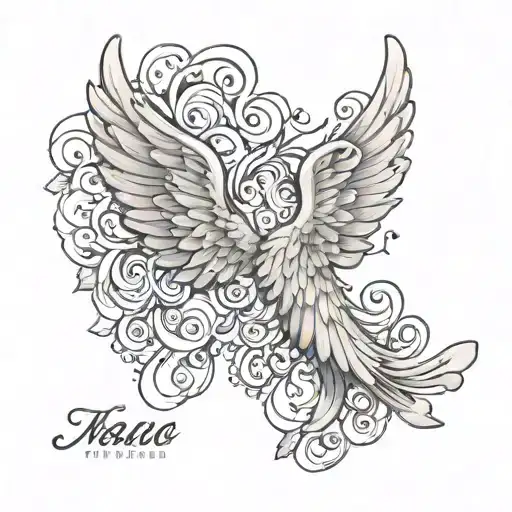 simple angel wings with name tattoo design idea