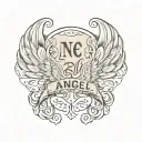 simple angel wings with name tattoo design idea