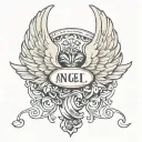 simple angel wings with name tattoo design idea