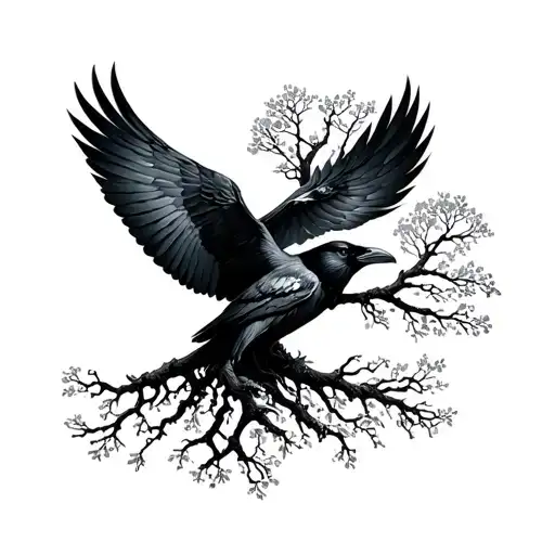 nordic tree of life, raven flying, family tree with each tattoo design idea