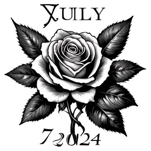 selina with a rose and the date 7 july 2024 in roman numerals  tattoo design idea