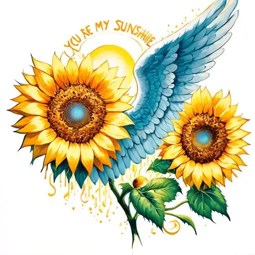 sunflower, angel wings, halo, you are my sunshine tattoo design idea