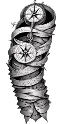 A compass intertwined with elegant calligraphy writing encased in Armor tattoo design idea