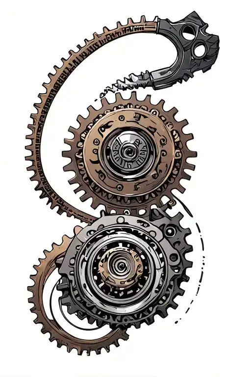 bio mechanical gears, pistons, rods tattoo design idea