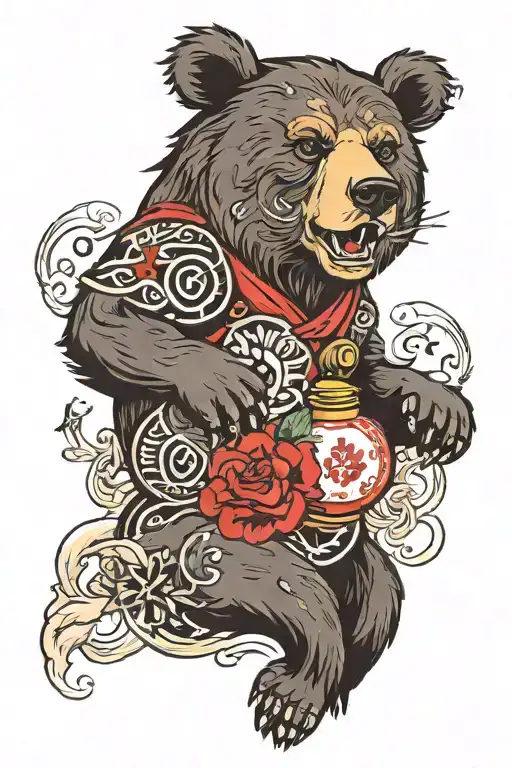 bear face with perfume flying around traditional signs tattoo design idea