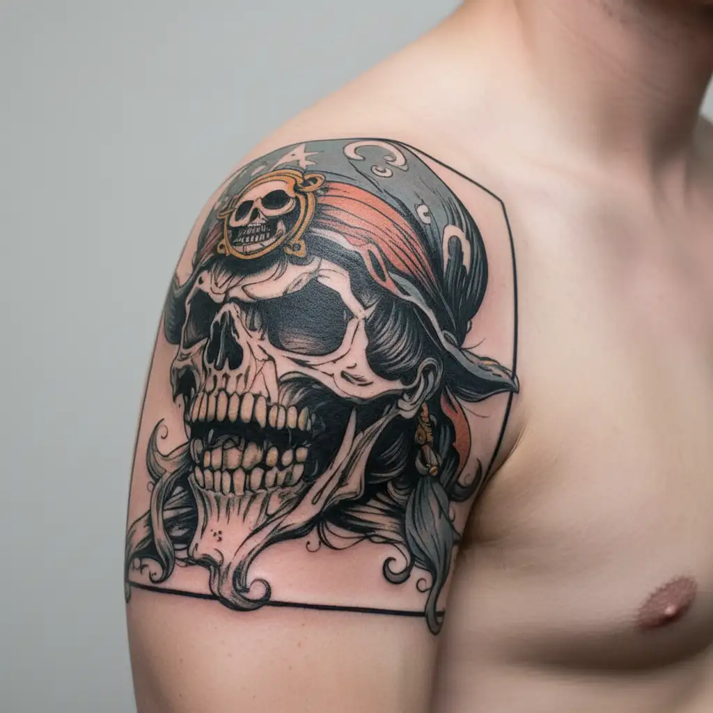 laughing skull bursting with laughter (you can take Luffy from One Piece, Jack Sparrow or the  tattoo design idea