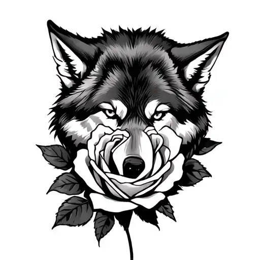 a wolf biting a rose tattoo tattoo design idea