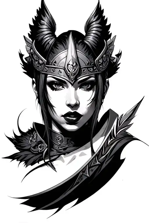female warrior mixed with a lip  tattoo design idea
