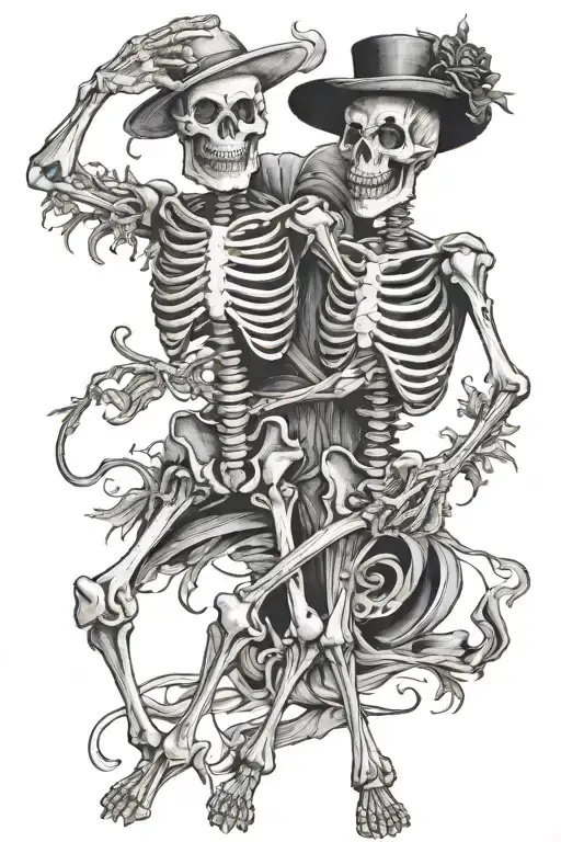 skeleton dancing together tattoo design idea