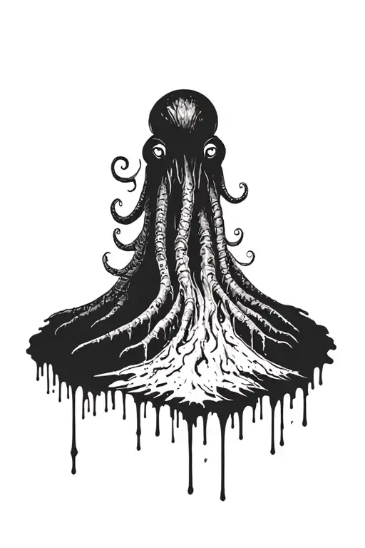 forest graffiti paint drip cthulhu eldritch horror tattoo design idea