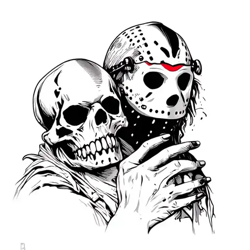 Friday the 13th Jason holding a skull tattoo design idea