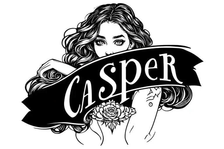 the name casper womens forearm with background tattoo design idea