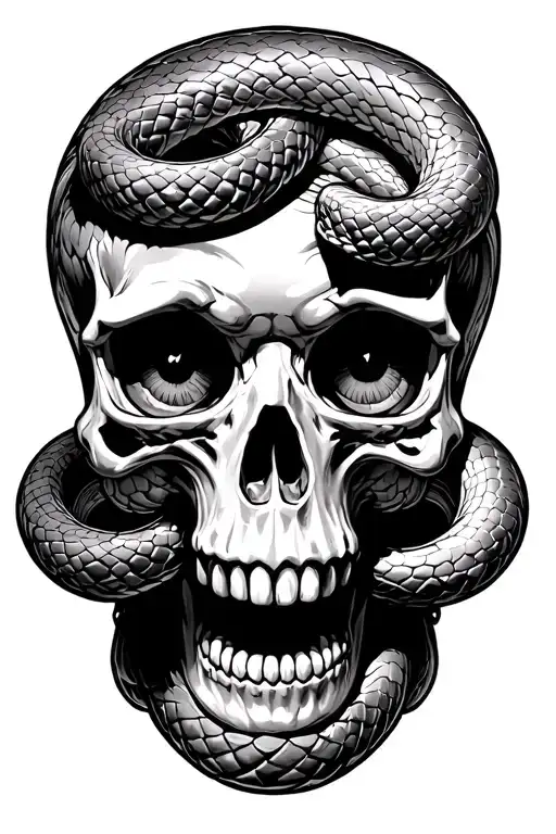 snakes slithering through skulls eye sockets Will be placed tattoo design idea