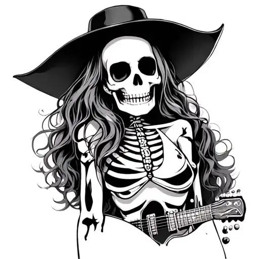 sexy rocker skeleton chick tattoo design idea