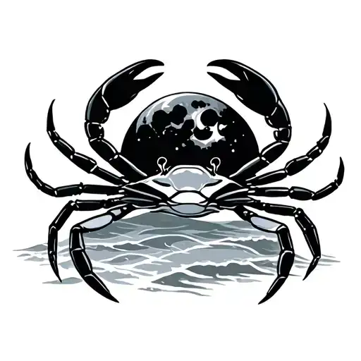 crab on beach with full moon in chi symbol tattoo design idea