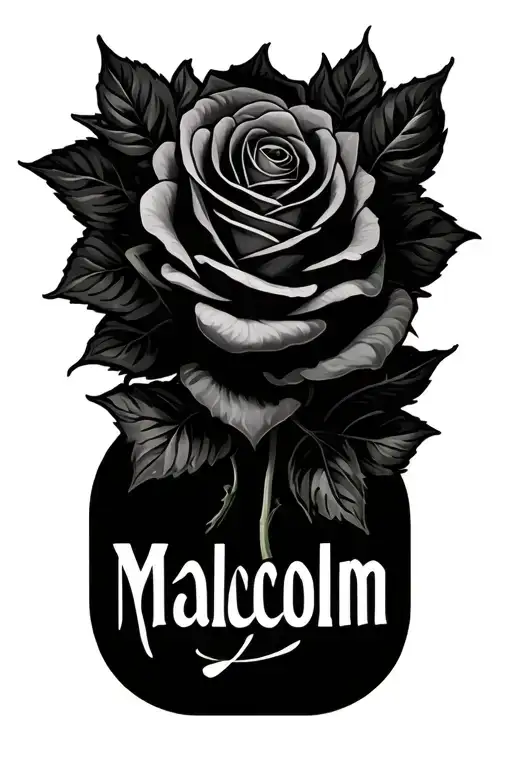name "Malcolm" with roses tattoo design idea