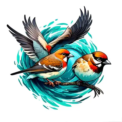 sparrows in a hurricane tattoo design idea