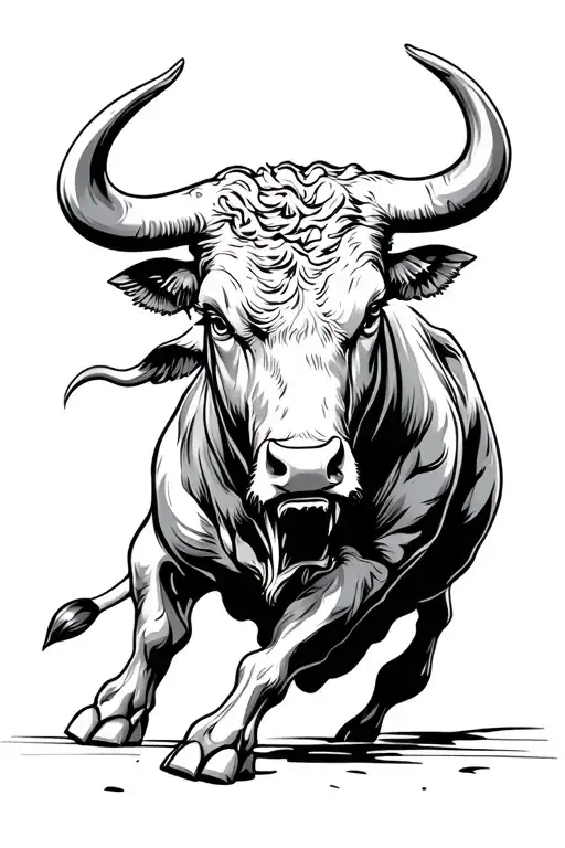 bull charging tattoo design idea