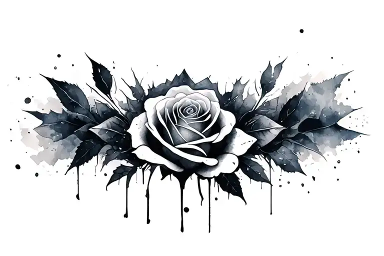 massive watercolor design of a shattered glass rose tattoo design idea
