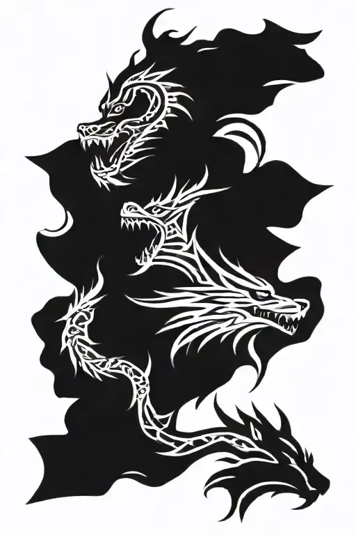 Dragon head and Wolf head tattoo design idea